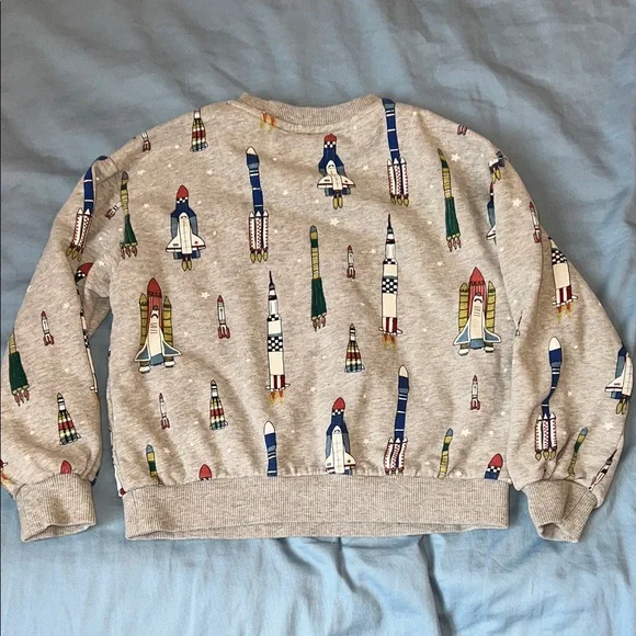 Mini Boden Boys Space Print Crewneck Sweatshirt - Light Gray size 7-8 runs small - Picture 5 of 5